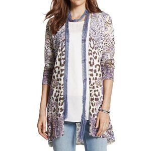 CHICO'S Linen Blend Animal Paisley Ashton Cardigan - Size Medium